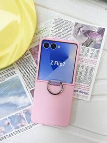 Luxury Minimalist Solid Pink Phone Case, Compatible With Samsung Galaxy Z Flip 5 6, Shock-Resistant Back Cover, Waterproof, Anti-Fall, Scratch-Resistant - Pink - View 5