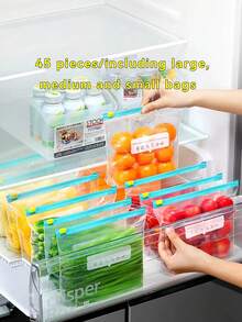 45 Pieces Of Resealable Food Storage Bags (Contains 10 Large Bags + 15 Medium Bags + 20 Small Bags), Thickened Freezer Bags, Suitable For Microwave Heating, Blue, Used For Long-Lasting Food Preservation And Organization, Transparent PE Bag Zipper Bag, Suitable For Kitchen Food Separation Collection, Snack Storage, Fruit And Vegetable Classification, Ensuring Fresh Ingredients, Essential Household Fresh-Keeping Bags - Multicolor - View 2