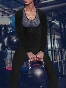 三合一桑拿运动塑身衣，女士束腰带，全身长袖塑形裤，腰带紧身裤，连体衣，健身套装 - 銀色 - 查看 7