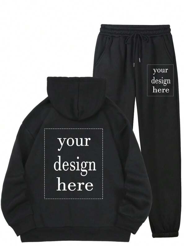 2 Pieces Hoodie + Sweatpants Set, Customized Personalized Thanksgiving Gift, Christmas Gift - Customized Women's Sports Sweatshirt, Add Your Own Text/Image (Badge Design/Company Logo/Family Photo/Selfie)
