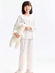 Annil Kinderkleidung, Mädchen- und Teenager-Rundhals-Langarm-Sets, herzförmig bedruckte Prinzessin-Stil Hausanzüge für den Herbst