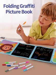 8-Sided Foldable Chalkboard Book, Reusable Drawing Pad, Portable Double-Sided Writing Board, Educational Toy For Children 3-8 Years Old, Boys & Girls Gift, Includes 12 Colored Chalks, Convenient Folding Design For Easy Storage, Preschool Learning Essential, Christmas & Halloween Gift