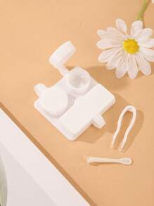 XIANG YU 新款可爱卡通隐形眼镜盒，便携式防漏紧凑型镜头伴侣盒，双隔层，非常适合旅行和家庭使用时浸泡和存放隐形眼镜。 - 簡約純色 - 查看 5