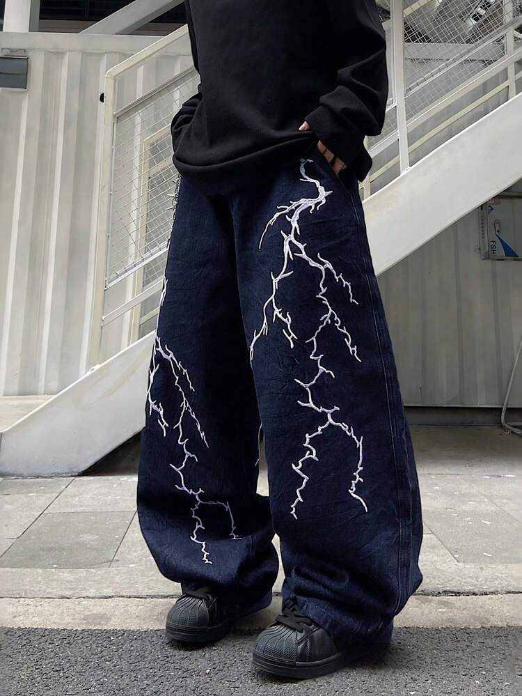 1pc Men's Infinite Jeans, American Hip Hop Street Vintage Loose