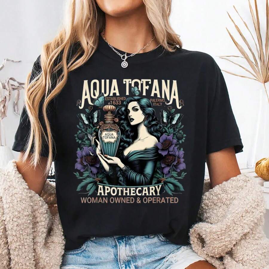 Oversized Tshirts Faminist Aqua Tofana Apothecary Vintage Funny Women's Rights T-Shirt 100% Cotton Womens Oversized Printed Graphic T-Shirts Casual Round Neck Short Sleeve Tee 1pcs Fashion Shirt - màu đen - Xem 1