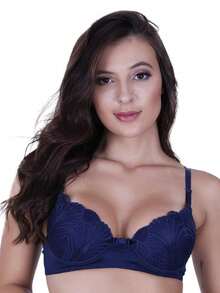 Basic Bra With Lace Cups - Blue - View 3