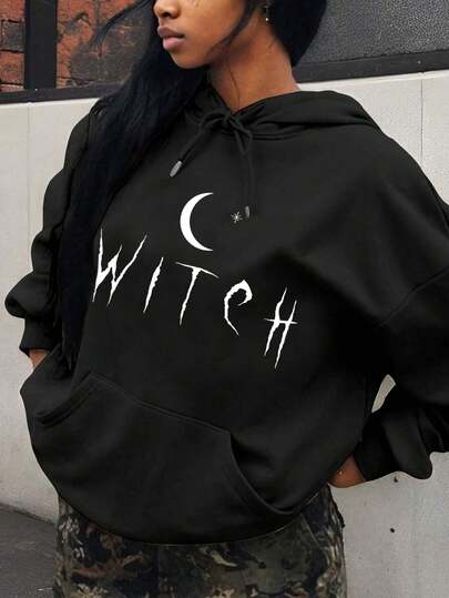Sudadera con capucha de moda para mujer, sudadera con estampado de lema de bruja, blusas de Halloween, camiseta gráfica para mujer, otoño e invierno, camisetas gráficas para mujer