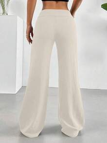 净色高腰喇叭直筒裤 - 杏色 - 查看 4