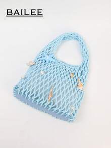 BAILEE Fashionable Colorful Polyester Yarn Hand-Woven Pattern Handbag With Ocean Charm, Suitable For Vacation - Blue - View 8