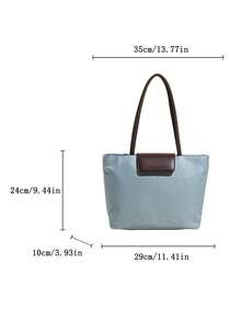 新款女士大容量尼龙休闲纯色手提包、单肩包、饺子包、托特包 - 藍色 - 查看 10