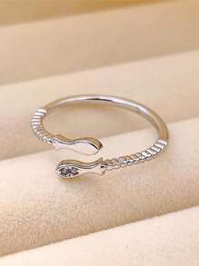1pc New Micro-Inlaid Zirconia Fish Shaped Adjustable Ring, Women Fashion Jewelry Accessory