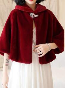 1 件简约百搭蓬松新娘披肩，时尚新款新娘婚礼披肩夹克，厚实保暖的外套配饰，冬季新娘礼物，女士温暖毛绒披肩秋装 - A - 查看 4