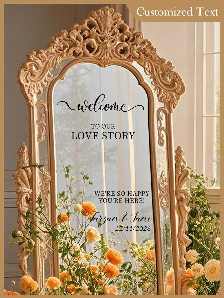 Customized Mirror Sticker Wedding Decor - Welcome To Our Love Story Wedding Sign Mirror Sticker - Customizable Size Sign Sticker Vinyl Transfer Tape - Wedding Sign Decor DIY Wedding Sticker - Customizable Name - Suitable For Mirrors, Acrylic Boards - Multicolor - View 1