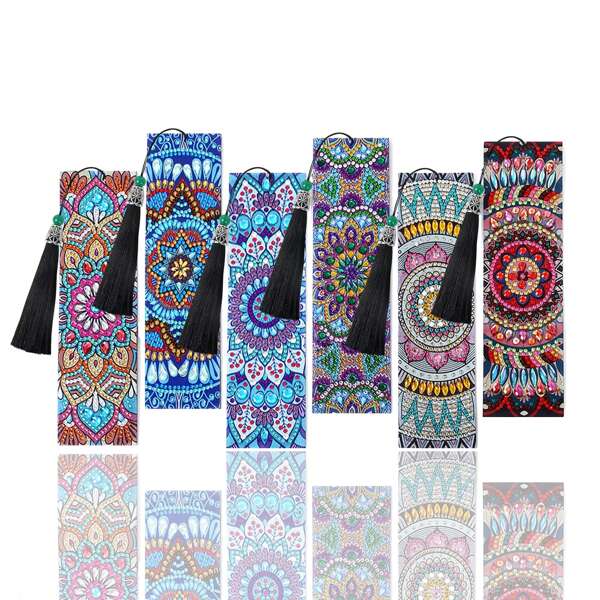 6 piezas Marcapáginas con pintura de diamantes rectangular, Marcapáginas de arte de diamantes 5D, Artesanía de mosaico, Material de PET, Marcapáginas con pintura de diamantes de estilo bohemio DIY, Marcapáginas con pintura de diamantes con tema de flor de mandalas, Adecuado para biblioteca escolar, amantes de los libros, regalo para lectores, con borla púrpura, ideal para principiantes