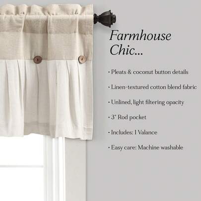 LUSH DECOR Linen Button Valance Dark Linen Single 52X18+2 Halloween-Fall Decor-Room Decor