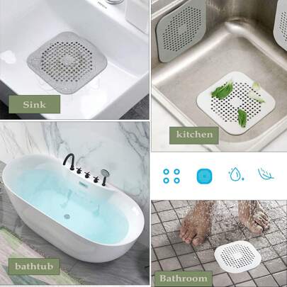 4 أغطية مرشح من السيليكون، واقي رذاذ للصرف، للأحمام والمطابخ، مصيدة شعر مرنة، مرشح سيليكون سهل التنظيف مع شفاط، مصيدة شعر مربعة للحمام والحوض والمطبخ
