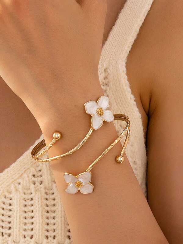 1pc Fashionable & Charming Adjustable Flower Petal Bracelet, Suitable For Women's Daily Wear