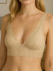 Lace Padded Bra - Beige - View 2