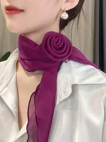 1pc Rose Flower Solid Color Chiffon Scarf, New Elegant Lightweight Sheer Scarf For Women, Versatile & Skin-Friendly - Multicolor - View 5