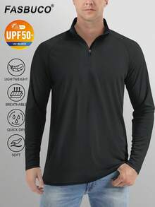 FASBUCO Men's Long Sleeve Athletic Shirts 1/4 Pullover Zip Sun Protection Rash Guard UPF 50+ Outdoor Running T-Shirts - Black - View 2
