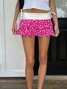 Layered Ruffle Mini Skirt For Women Summer Dots/Stripe/Heart Print/Solid Color High Waist Short Skirts - Purple - View 5