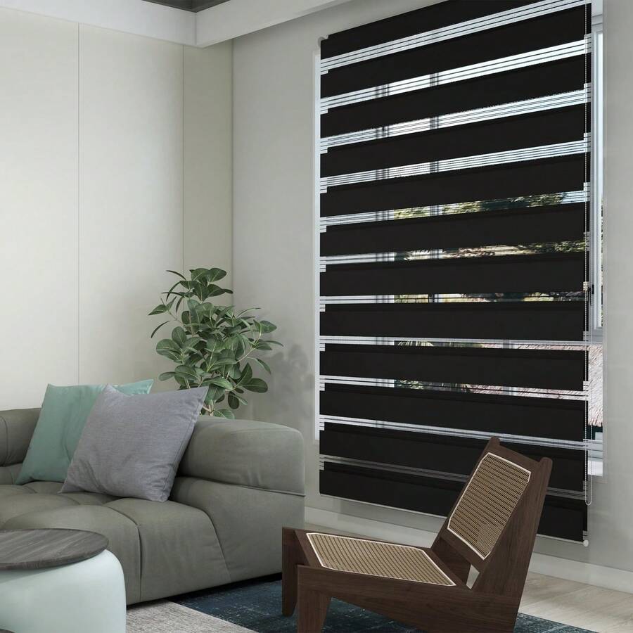 VA-Cerulean Double Roller Blind Klemmfix Without Drilling Duo Roller Blinds For Windows And Doors, Clamp Roller Blind Window Blind Translucent, Privacy And Sun Protection, W 60 X H 120 Cm, Black/Grey/White