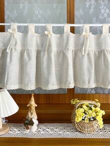 1pc Retro French Country Style Beige Curtain With Lace Trim Light-Filtering Design Cafe Curtain Valance For Living Room Kitchen Dining Room Living Room - Beige - View 6