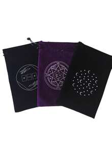 1 pieza Bolsa de almacenamiento de cartas de tarot, con patrón de pentágono, bolsa de terciopelo negro con cordón, bolsa de terciopelo para guardar cartas, bolsa de almacenamiento para vacaciones, bolsa para joyas - Multicolor - Ver 3