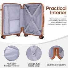 UKEIN Luggage Sets 3 Piece, PC Hardside Carry On Suitcase With Spinner Wheel TSA Lock, Suitcase Set For Women Men - Màu be - Xem 3