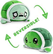 The Original Reversible Turtle Plushie - Green - Cute Sensory Fidget Stuffed Animals That Show Your Mood 4 Inch,Seasonal Gifts - Kawaii + Xanh lá cây lo lắng - Xem 3