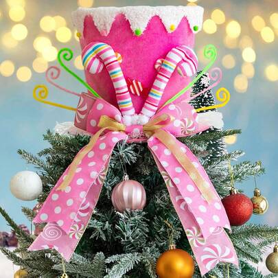 Christmas Tree Top Hat Topper With Legs Bow Tree Ornaments Holiday Decor For Home Party Favors