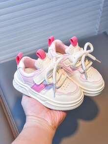1 双儿童时尚百搭运动鞋，拼色，钩环扣，防滑，耐磨，适合上学和玩耍，春秋季 - 粉色 - 查看 6