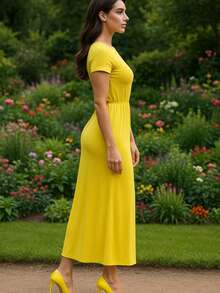 Vestido largo manga corta - Amarillo - Ver 2