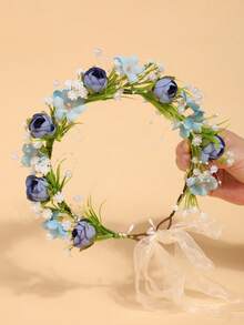 1 chiếc vương miện hoa hồng giả cho bé gái, kiểu Mori, hoa nhỏ giả, băng đô cài tóc bằng chiffon đính sao có thể điều chỉnh, phụ kiện tóc phù hợp cho kỳ nghỉ và chụp ảnh. - Nhiều màu - Xem 1