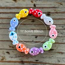 1PC Summer Seaside Resort Style Cartoon Color Bead Blue Ceramic Small Fish Bracelet, Ins Style Ocean Element Bracelet Blue Wave Point Small Fish Beaded Hand, Suitable For Daily Commuting, Seaside Resort Wear, Sisters Girlfriend Bracelet, Family, Friends, Girlfriend Gift, Summer Gift, Holiday Gift