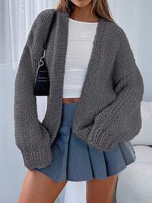 Women's Fall Open Front Cardigan Sweaters Long Sleeve Loose Fit Chunky Knit Outerwear New Years Casual Outfits - 深灰色 - 查看 1