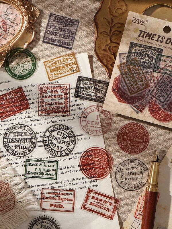 30pcs/Pack Vintage English Numeral Postmark Border DIY Scrapbooking Decorative PET Stickers