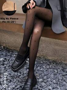 1条80克女士紧身连裤袜，秋冬季高弹力，爱心、波点、蝴蝶结印花，时尚日常穿着，适合万圣节、圣诞节、开学季，温度15-25摄氏度，舒适保暖