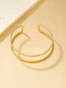 1 件几何开口手镯，独特设计女式臂袖，适合日常佩戴、婚礼、派对、节日礼物 - 金色 - 查看 3