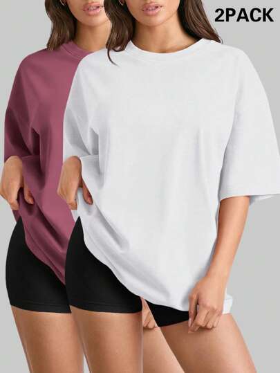 SUPEKYKO 2pcs/Set Plus Size Women Sports Tops - Summer Short Sleeve Shirt, Casual Loose T-Shirt, Fitness Wear
