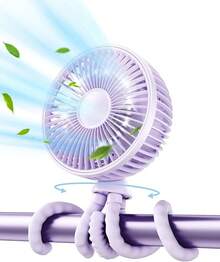 Gaiatop Ventilador oscilante para cochecito de bebé, luz LED nocturna, 4 velocidades, recargable, rotación de 360 ° , con clip, pequeños ventiladores portátiles para asiento de coche, cuna, viajes - Gente - Ver 9