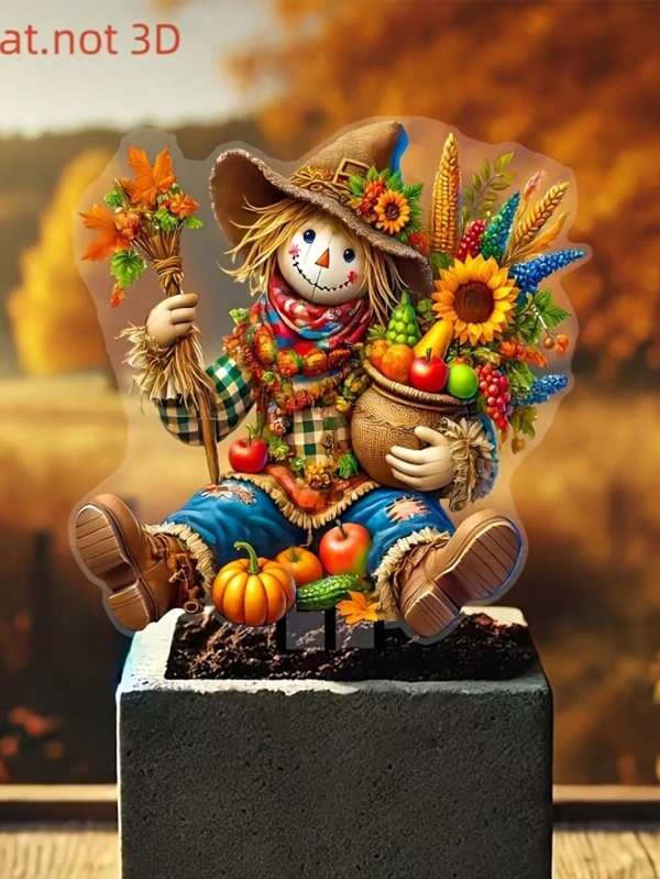 Thanksgiving Harvest Scarecrow Garden Stake - Vibrant, Acrylic Outdoor Decor For Fall