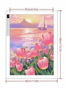 日落花朵帆船 DIY 5D 钻石画全钻套装家居厨房时尚马赛克艺术帆布墙面装饰礼物