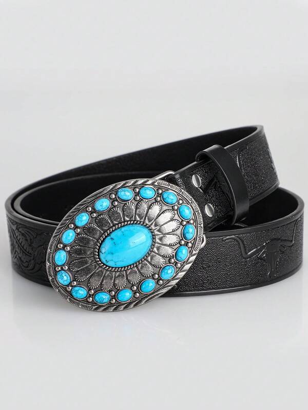 Unisex Retro Boho Style Printed Belt, Y2K Streetwear Accessory For Young Adults