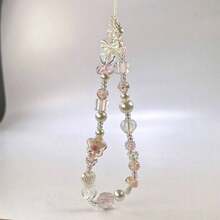 1pc Acrylic Flower & Bow Crystal Beaded Phone Lanyard/Strap, Wrist Strap, Suitable For Camera, Keys, Bags, Anti-Drop Phone Lanyard - Hồng - Xem 3