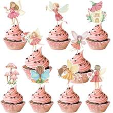 仙女纸杯蛋糕装饰、花仙子派对纸杯蛋糕装饰、仙女派对蛋糕签花园生日派对装饰品，适用于仙女派对、童话派对、花园派对、花派对、生日派对等