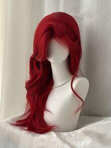Peluca sintética roja de cabello largo y ondulado, con línea de cabello natural, resistente al calor, fibra suave para uso diario, fiesta o cosplay - Multicolor - Ver 5
