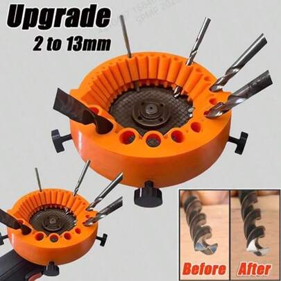 1 件通用多功能多尺寸钻头磨床，高性能钻头磨床和磨削附件 - 适用于各种钻头尺寸，容量 2-13 毫米，适用于 115 毫米和 125 毫米电钻角磨机，耐用的塑料结构，无需电力，适用于市场上各种钻头，提高钻头效率！