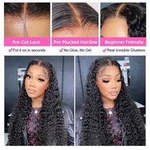 Wear And Go Glueless Wigs Human Hair Pre Plucked Pre Cut 4x4 Lace Front Wigs For Women Glueless Water Wave 200 Density Deep Curly Bob  Human Hair Lace Wigs For Beginners(16 Inch) - Natural Black - Xem 6