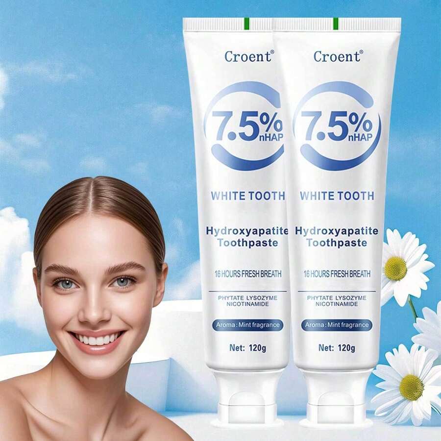 2Pcs Hydroxyapatite Toothpaste, 7.5% Nano Brighten Teeth, Mint Deep Cleaning Paste, Freshens Breath, Dental Care, Basic Cleansing - 2 chiếc - Xem 1